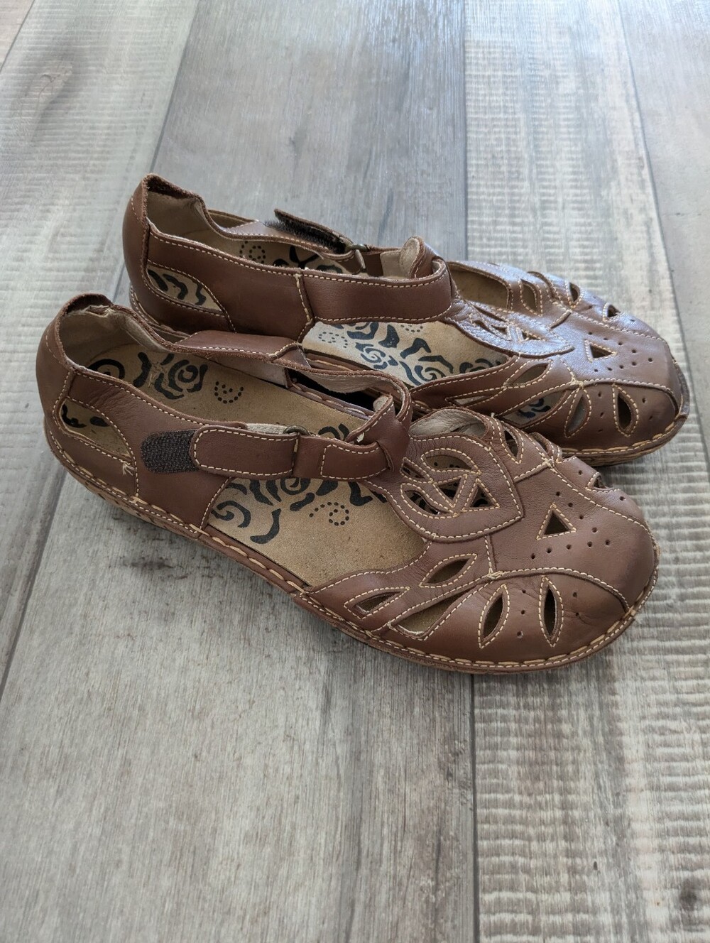 Propet Mary Jane Fisherman Jenna Brown Leather Sandals Shoes 7.5 W (D)